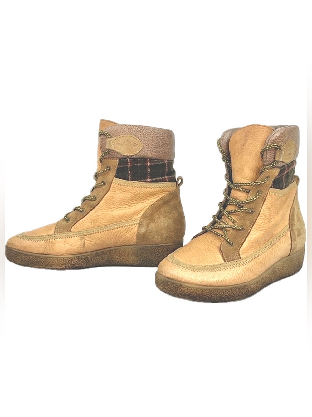 Coolway Leather Wedge Boots with Plaid Detail 9